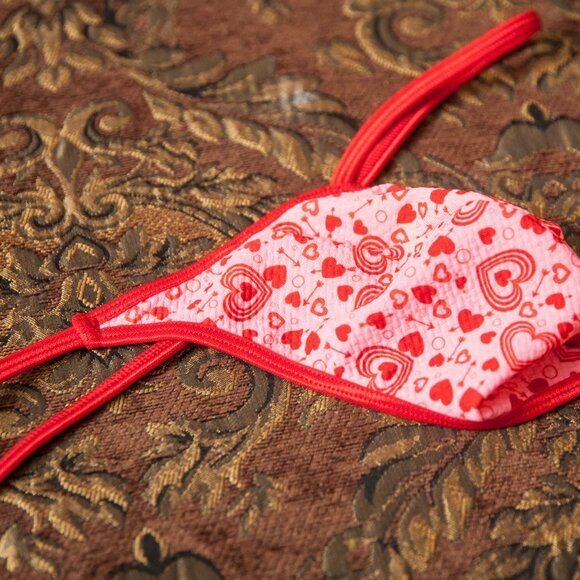 Mens Hot Pink With Hearts Side Gstring Handmade - Picture 3 of 4
